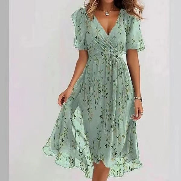 Elegant Floral Summer Dress – Lightweight Chiffon, V-Neck, Boho-Chic Look
