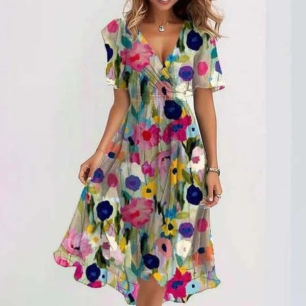 Elegant Floral Summer Dress – Lightweight Chiffon, V-Neck, Boho-Chic Look