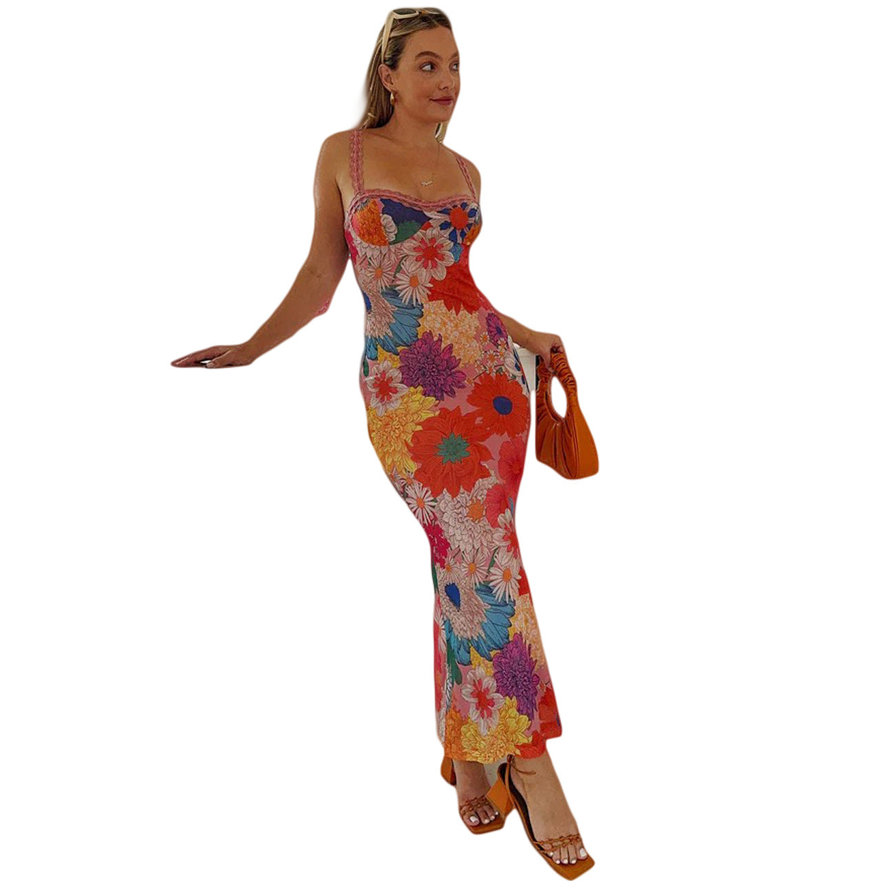 Fashion Casual Off-Shoulder Floral Print Slip Dress