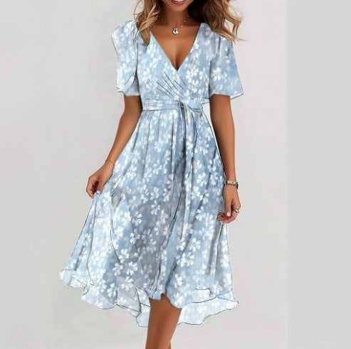 Elegant Floral Summer Dress – Lightweight Chiffon, V-Neck, Boho-Chic Look