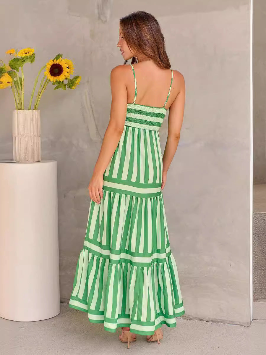 Striped Summer Maxi Dress with Pockets – Casual Beach Style