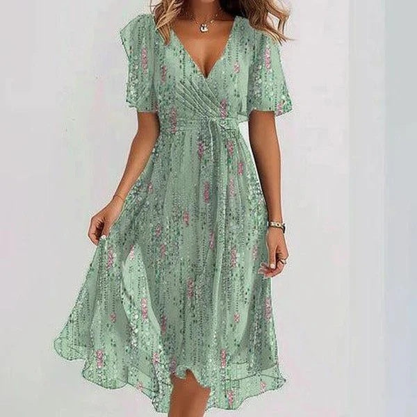 Elegant Floral Summer Dress – Lightweight Chiffon, V-Neck, Boho-Chic Look