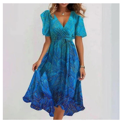 Elegant Floral Summer Dress – Lightweight Chiffon, V-Neck, Boho-Chic Look