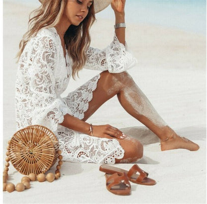 Cotton-Feel Beach Cover-Up – Long Sheer Bikini Blouse