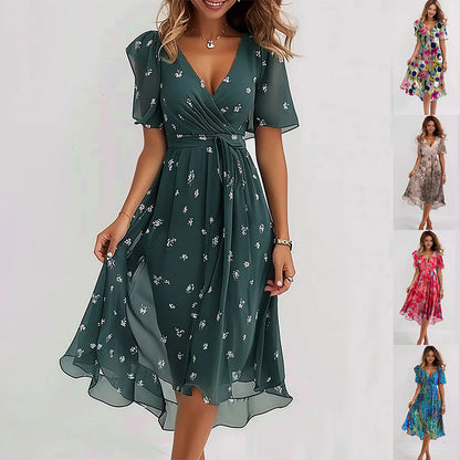 Elegant Floral Summer Dress – Lightweight Chiffon, V-Neck, Boho-Chic Look