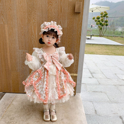 Vintage Lace Princess Dress for Girls – Elegant Spring Baby Outfit