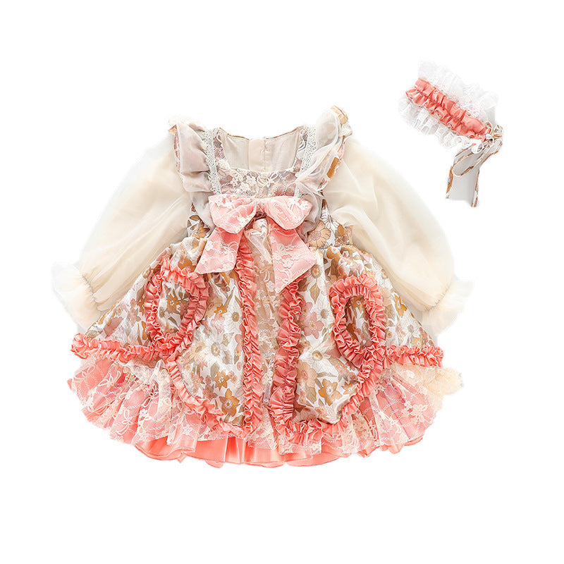 Vintage Lace Princess Dress for Girls – Elegant Spring Baby Outfit