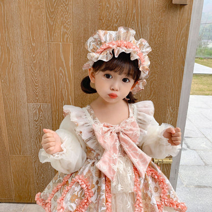 Vintage Lace Princess Dress for Girls – Elegant Spring Baby Outfit