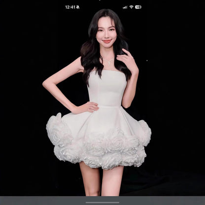 Elegant 3D Floral French-Inspired Two-Piece Dress