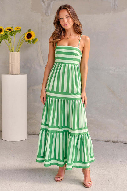 Striped Summer Maxi Dress with Pockets – Casual Beach Style
