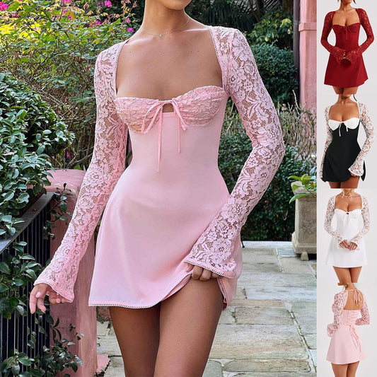 Y2K Lace-Up Corset Mini Dress – Sexy Backless Party Style
