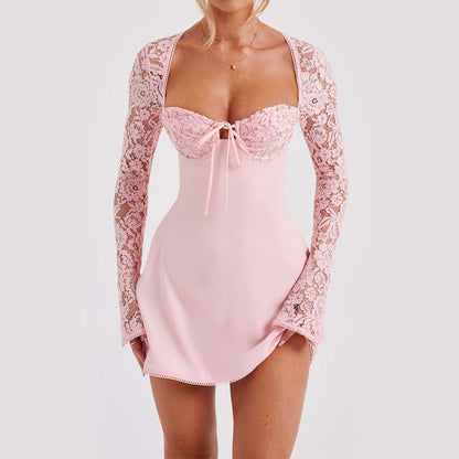Y2K Lace-Up Corset Mini Dress – Sexy Backless Party Style
