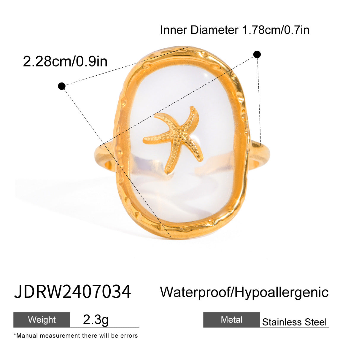Stainless Steel Starfish Open Ring