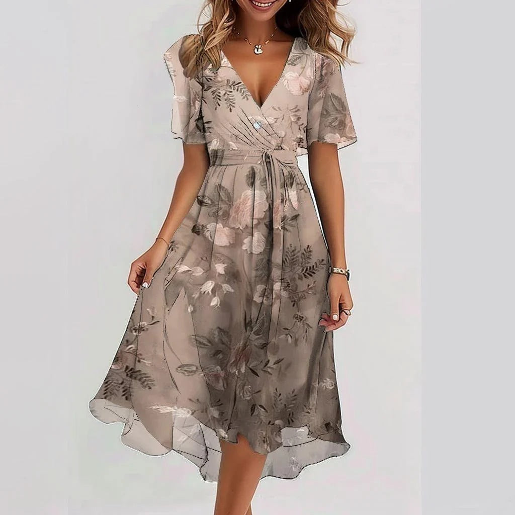 Elegant Floral Summer Dress – Lightweight Chiffon, V-Neck, Boho-Chic Look